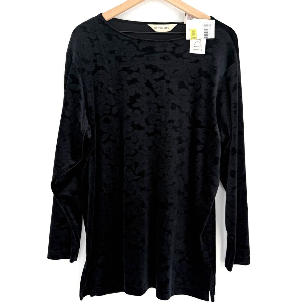 NWT Bechamel Black Burnout Velvet Floral Long Sleeve Tunic Top Size L